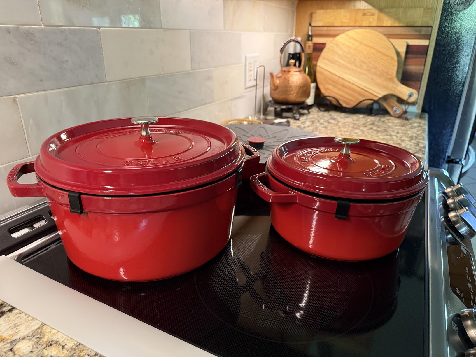 Staub Cast Iron Round Cocotte, Dutch Oven, 4-quart, Made in France, Cherry customer photo 1