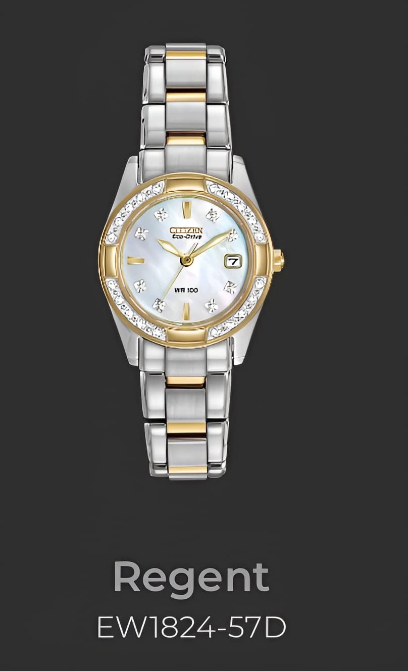 Women's Eco-Drive Dress Classic Diamond Watch in Two-Tone Stainless Steel, Mother of Pearl Dial (Model: EW1824-57D) customer photo 1