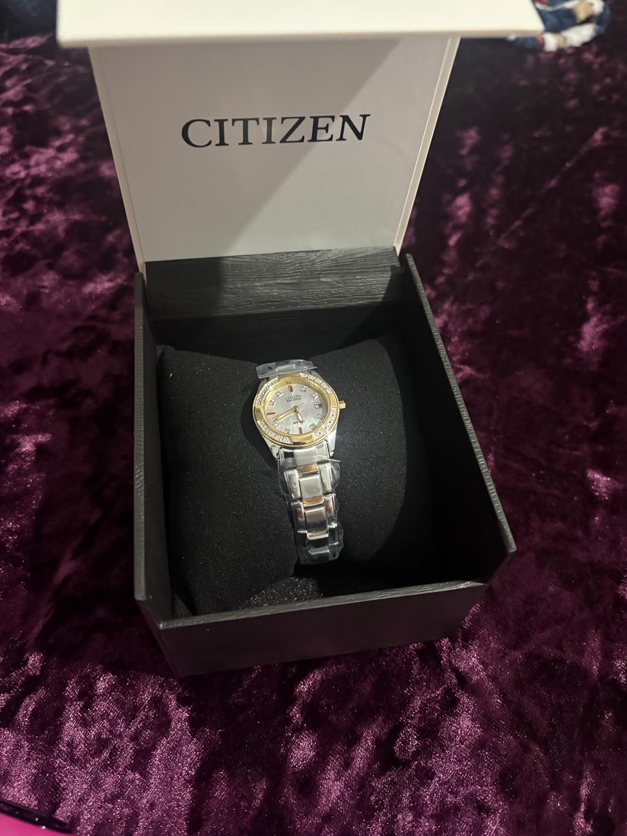 Women's Eco-Drive Dress Classic Diamond Watch in Two-Tone Stainless Steel, Mother of Pearl Dial (Model: EW1824-57D) customer photo 2