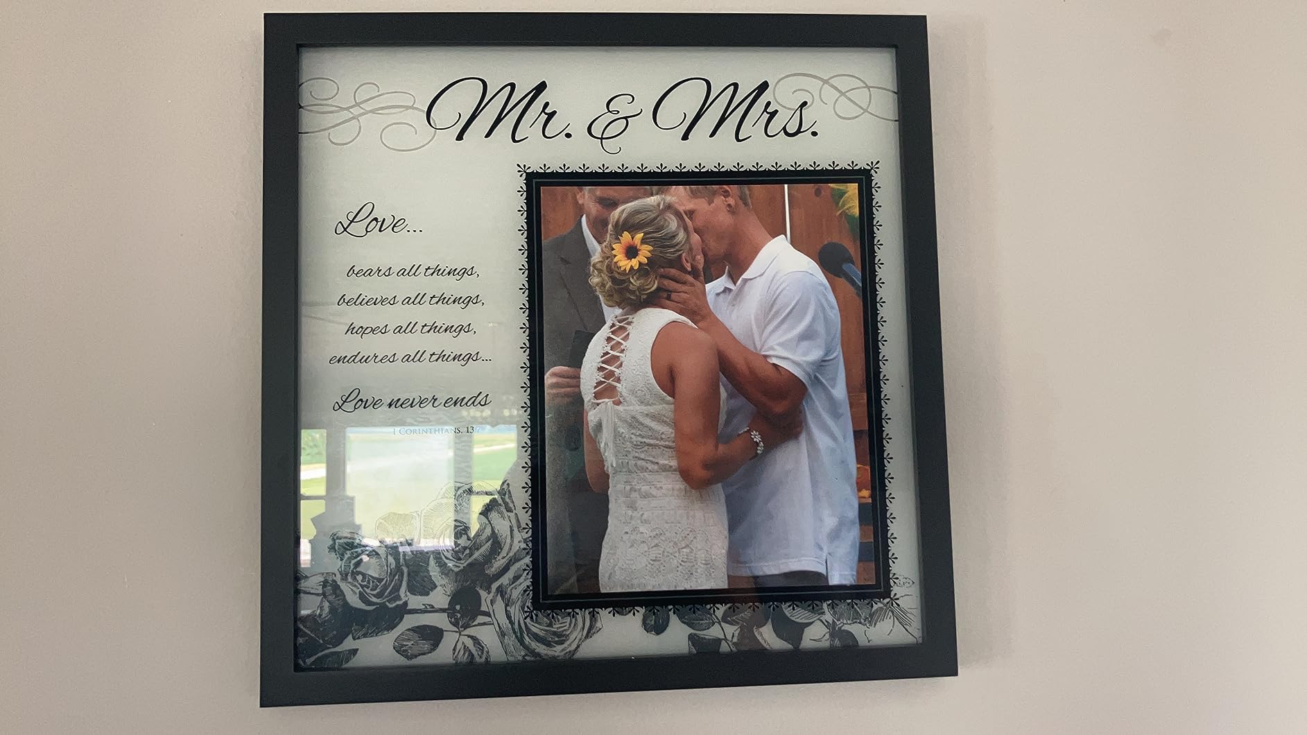 Malden International Designs Wedding Mr. and Mrs. Glass Floater Picture Frame, 8x10/16x16, Black customer photo 2