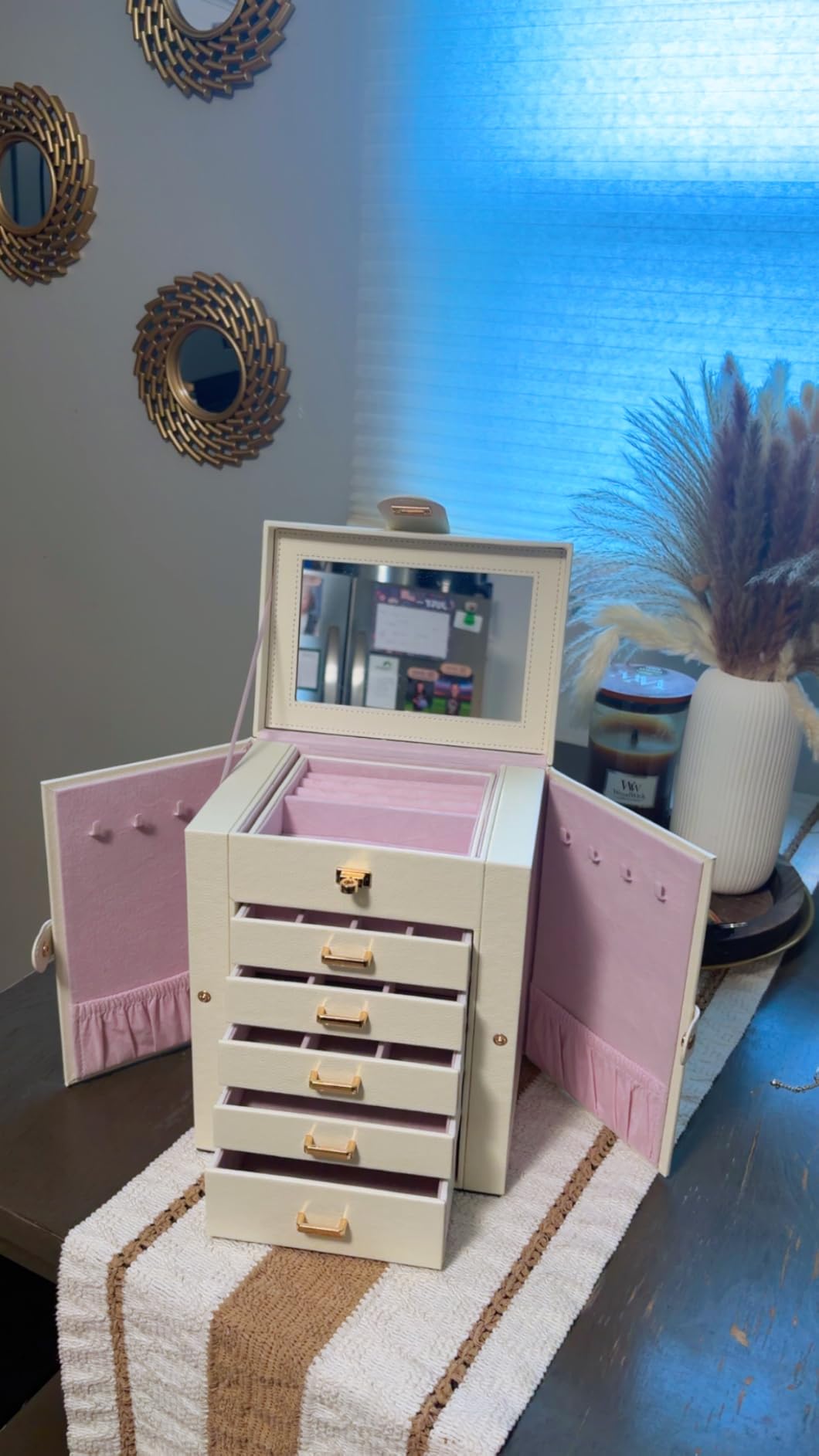 Kendal Extra Large Jewelry Box Jewelry Case PU Leather 6 Tier 5 Drawers Large Storage Capacity with Mirror Jewelry Storage Organizer Great Gift Also Good For Watches LJC-SHD5BN (Brown) customer photo 1