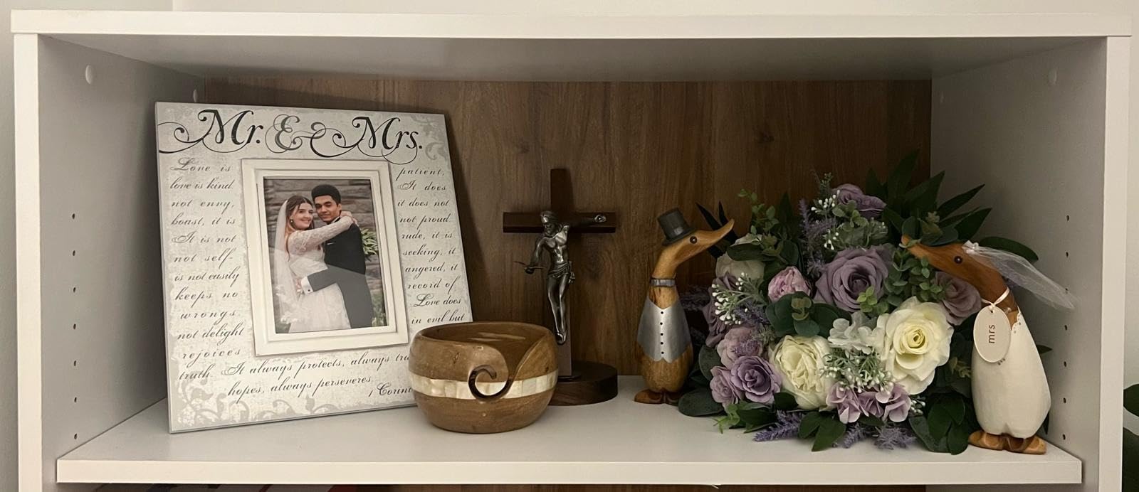 Malden International Designs Silkscreened Corinthians Verse Mr & Mrs Wood Picture Frame, 5x7, Off White customer photo 1