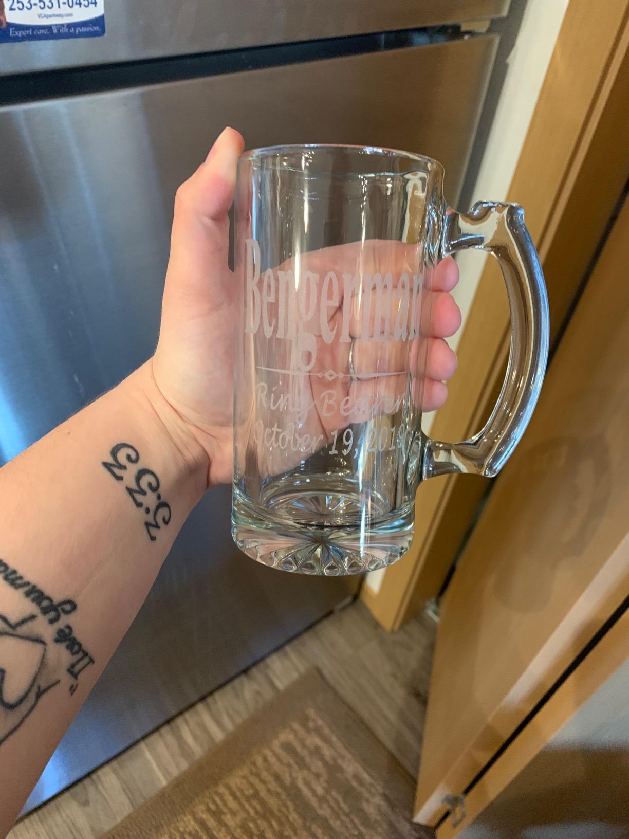 My Personal Memories, Custom Beer Mugs - Engraved Personalized Groomsmen Beer Glasses Gifts - 12 oz - Choose Your Style customer photo 2