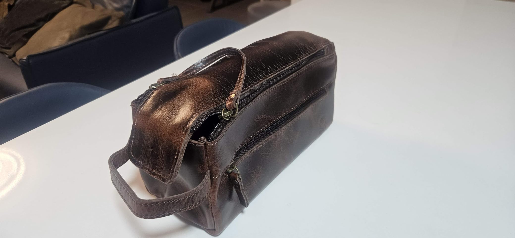 Rustic Town Leather Wash Bag for Men - Travel Toiletry Bag - Shaving Dopp Kit Toiletries Organizer - Leather Makeup Bag for Women customer photo 2