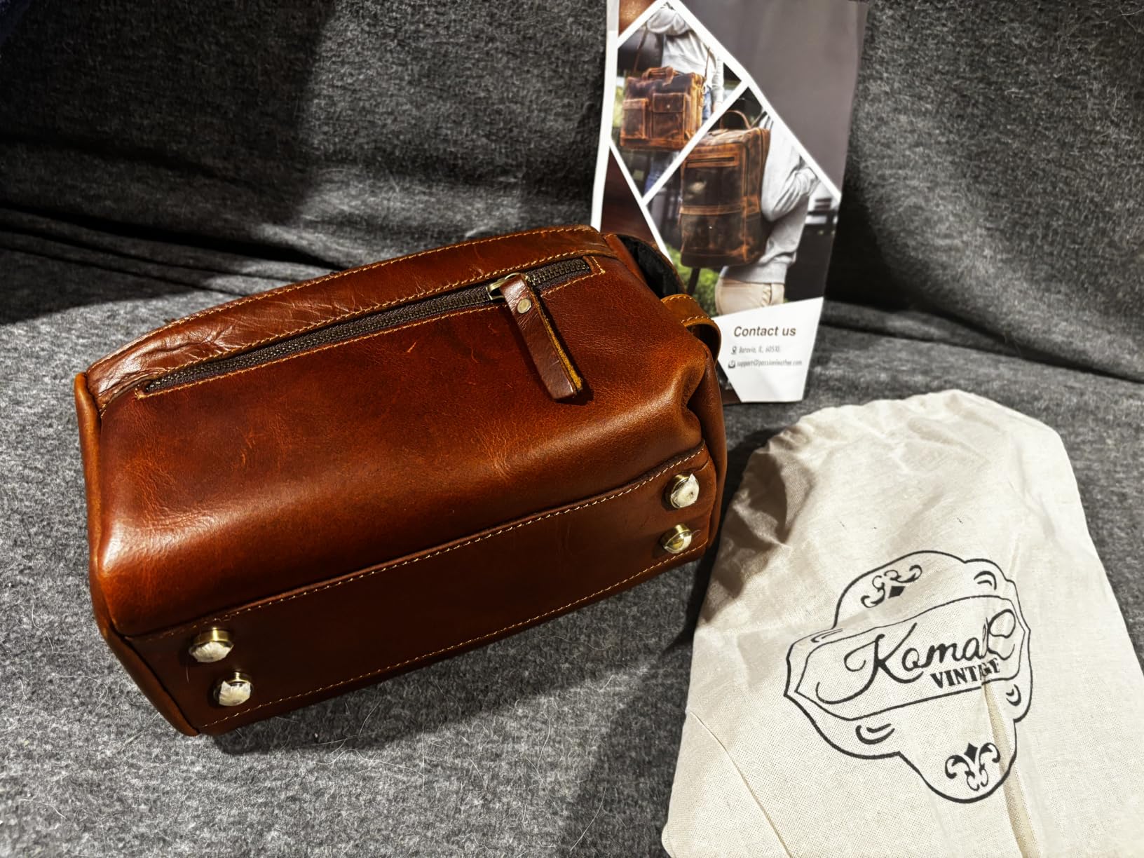 KomalC Premium Buffalo Leather Toiletry Bag for Men & Women With Water resistant Lining, Grooming Travel Pouch, Unisex Wash Bag for Toiletries, Gifts for Men and Women customer photo 2
