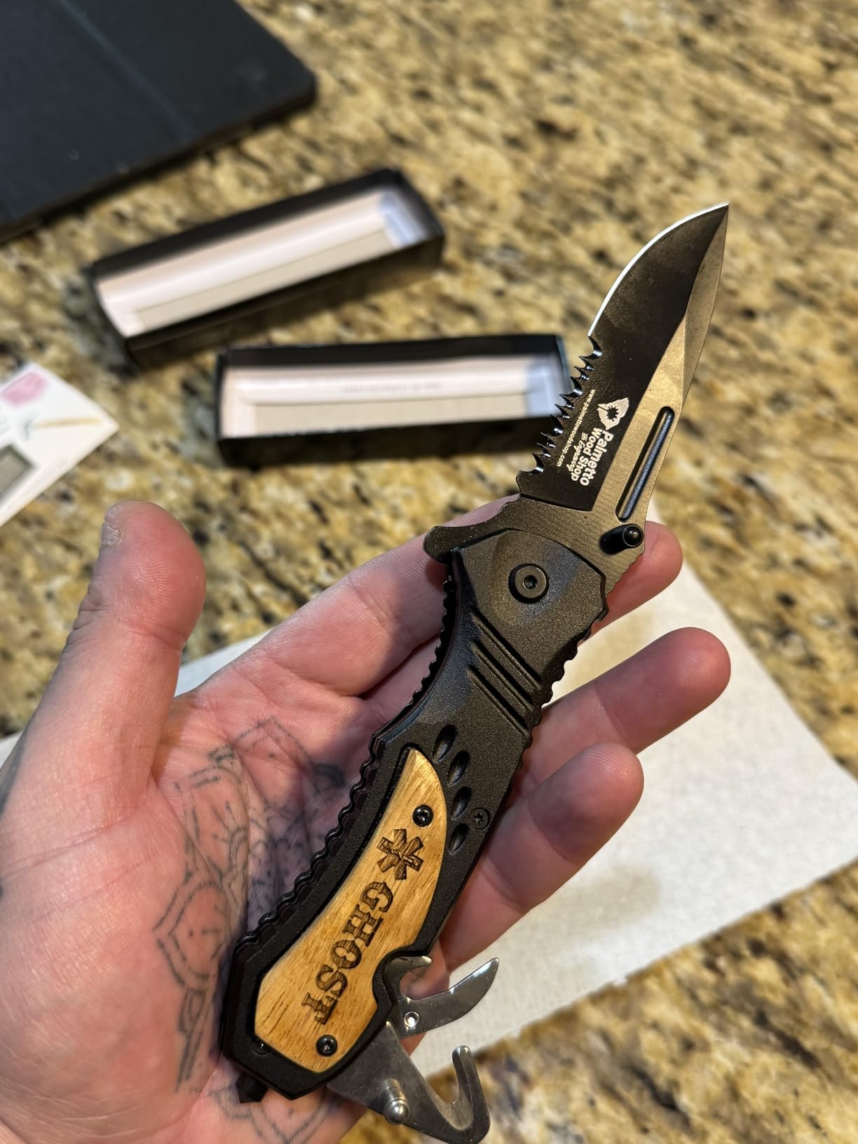 Palmetto Wood Shop Custom Engraved Pocket Knife for Men, Camping & Hunting | 3.25