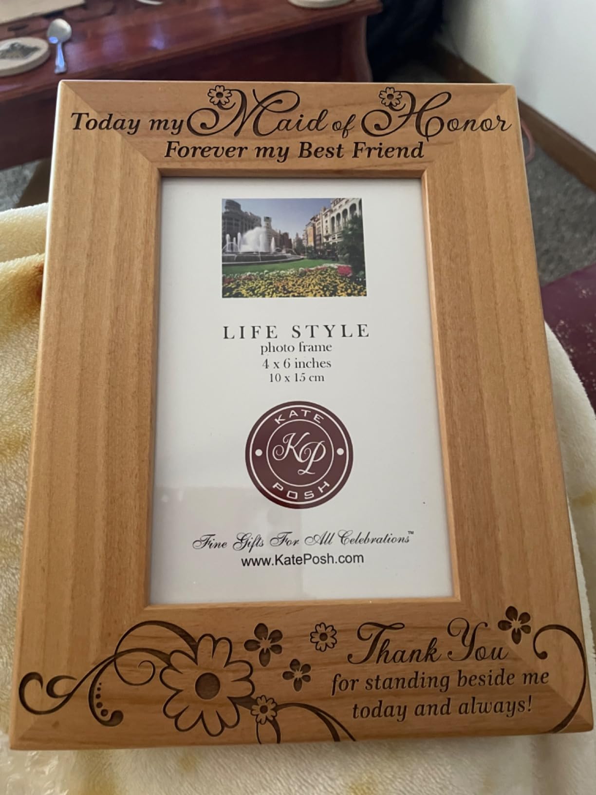 KATE POSH - Today My Matron of Honor, Forever My Sister - Thank You for Standing Beside me Today and Always - Engraved Natural Wood Picture Frame - Matron of Honor Wedding Gifts (4x6-Vertical) customer photo 1