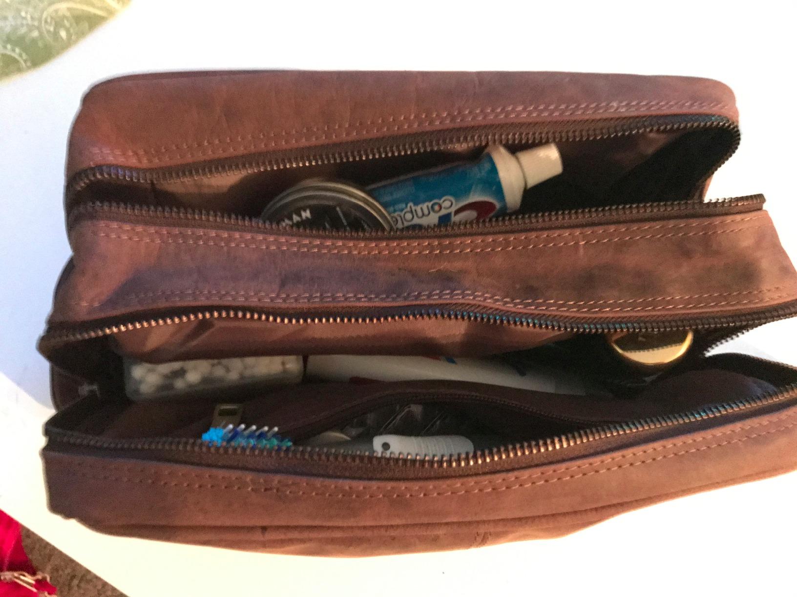 Leather Travel Toiletry Bag for Men, Full Grain Cosmetic Dopp Kit Organizer | Travel Shaving & Cologne Organizer; TSA Carry-On; Water Resistant Lining, Dual Compartments, YKK Zipper; Gift for Men & Women customer photo 2
