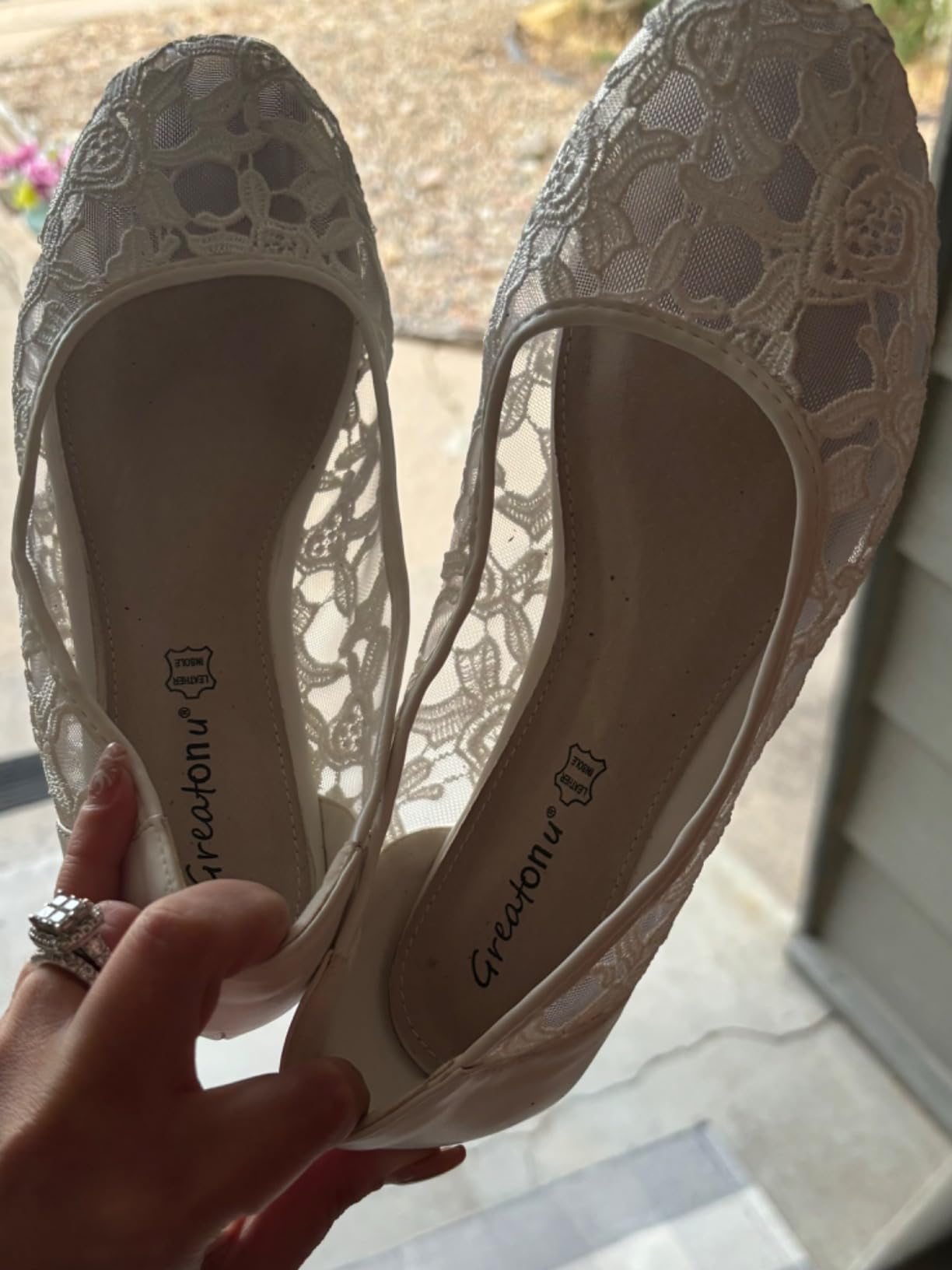 Greatonu Women's Ballet Flats Round Toe Slip on Lace ballerina Flat Comfortable Wedding Casual Dressy Floral Flats Shoes customer photo 2