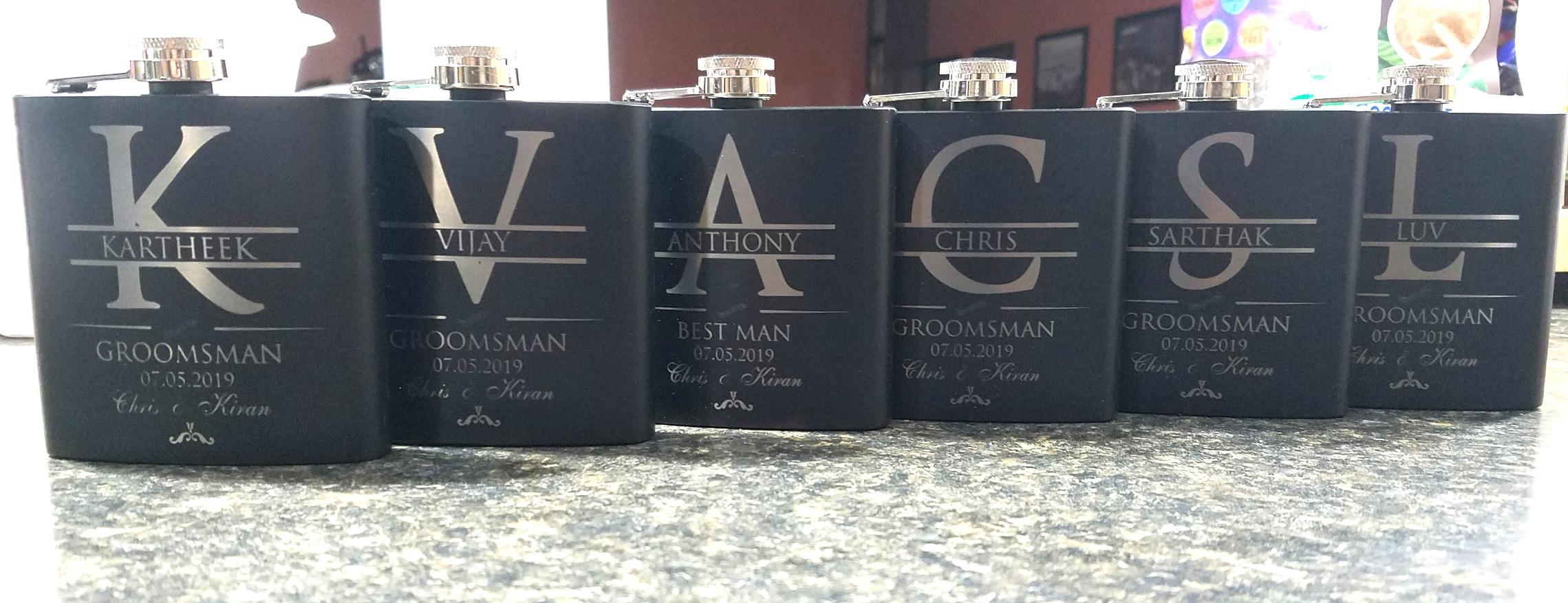 Groomsmen Gifts Set of 6, Personalized Groomsmen Flask Set w Optional Gift Box - Wedding Favor, Engraved 6oz Stainless Steel Flask, Custom Flask Gift Set, Black #2 customer photo 2