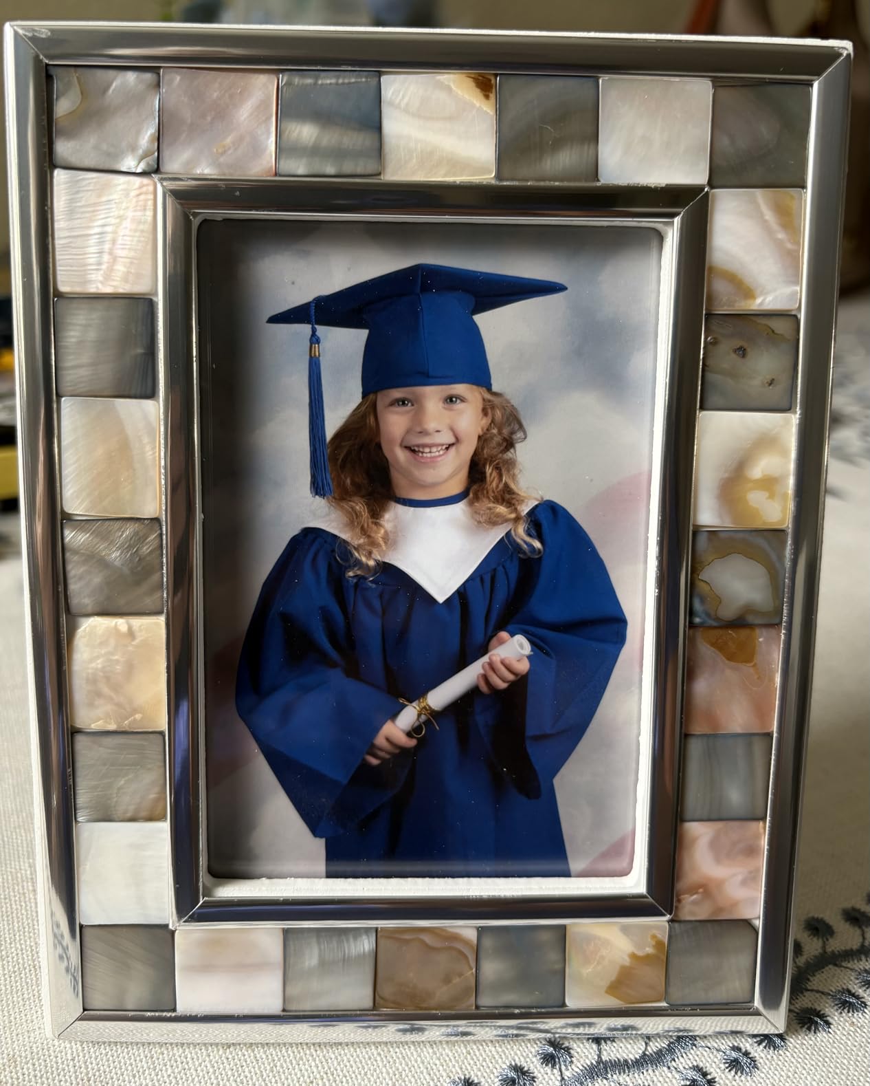 Natural White Picture Frame 8x10, Wedding Picture Frame, Mother of Pearl, Wall Hanging or Tabletop customer photo 2