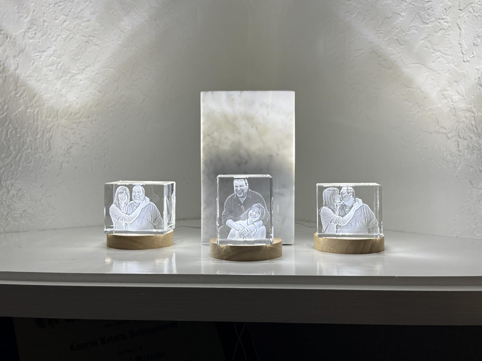 Personalized Custom 3D Holographic Photo Etched Engraved Inside The Crystal with Your Own Picture (Birthday, Wedding Gift, Memorial, Mother's Day, Valentine's, Christmas) XL rectangle customer photo 1