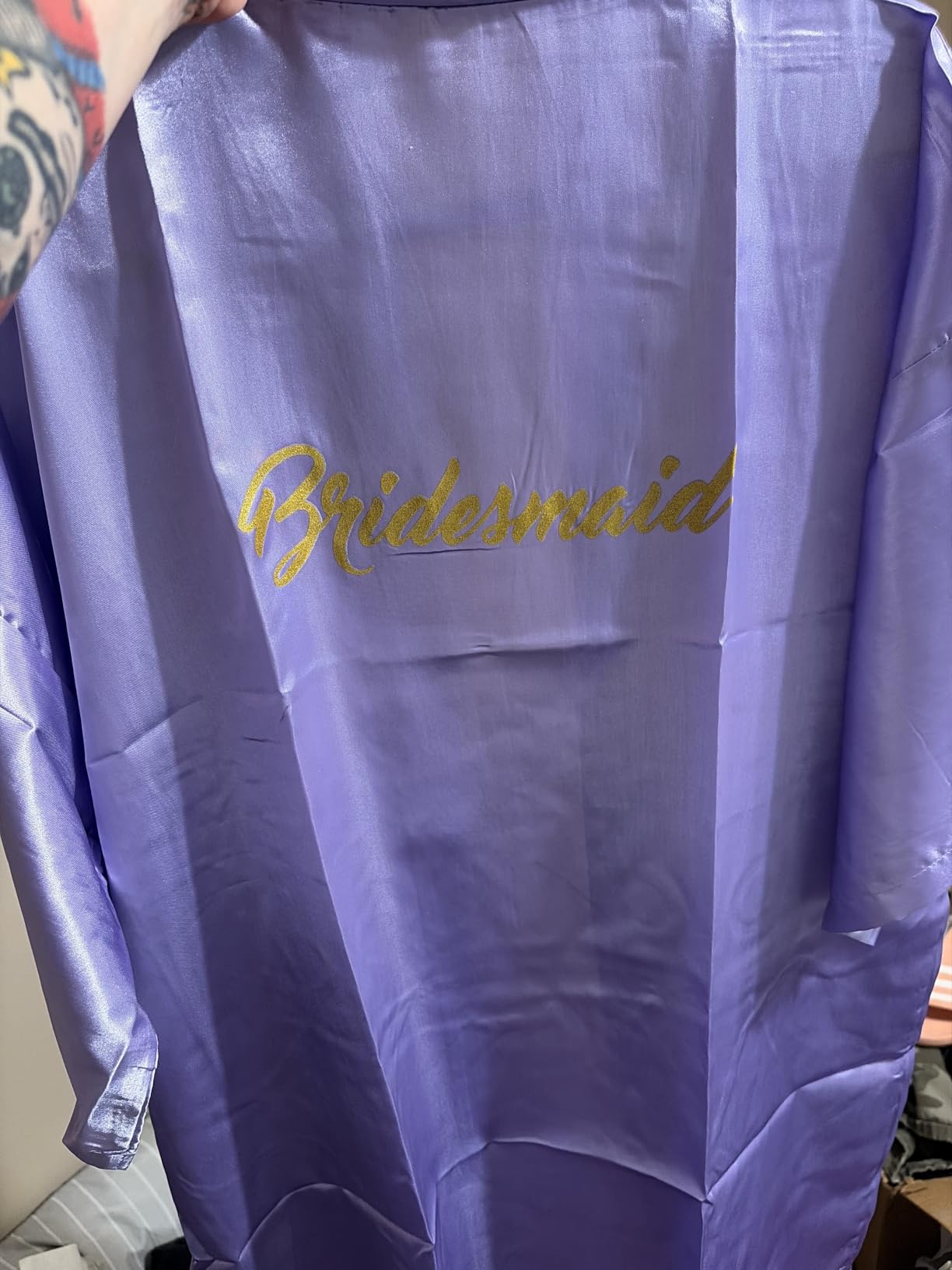 EPLAZA Bride Bridesmaid Robes for Wedding Bridal Party Women Short Solid Color Silky Satin Robe Kimono with Gold Glitters customer photo 1