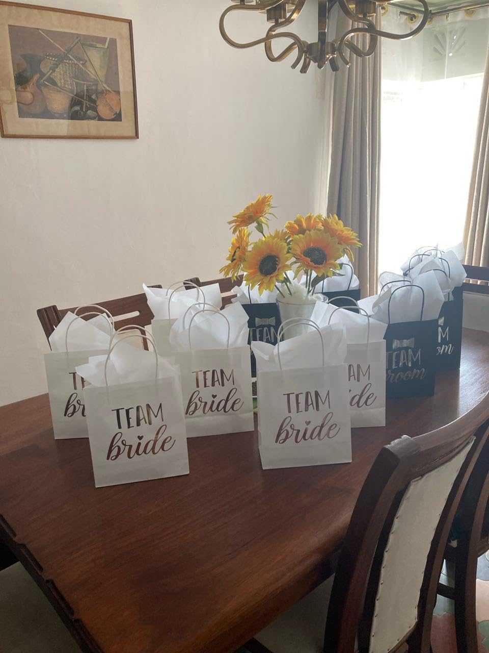 Juvale 20 Pack Bride and Groom Gift Bags with Tissue Paper for Wedding, Groomsmen, Bridesmaid, Reads Team Bride and Team Groom (8 x 4 x 9 In) customer photo 1