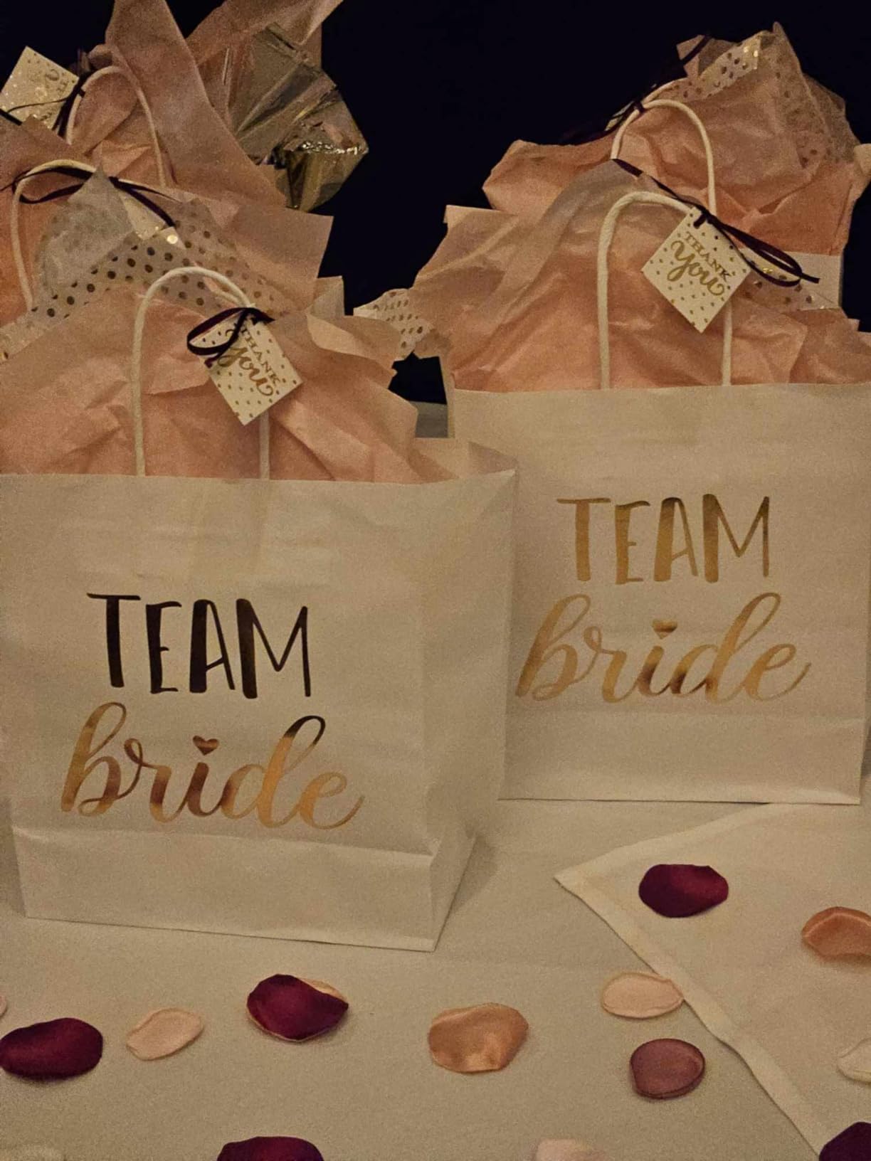 Juvale 20 Pack Bride and Groom Gift Bags with Tissue Paper for Wedding, Groomsmen, Bridesmaid, Reads Team Bride and Team Groom (8 x 4 x 9 In) customer photo 2