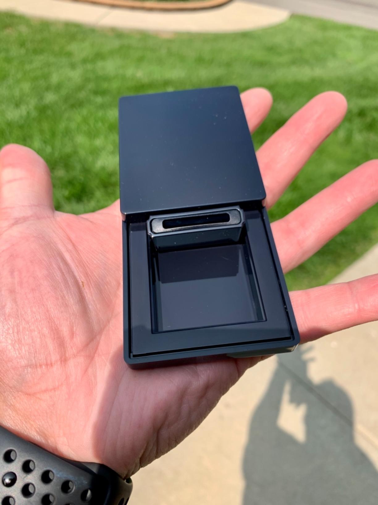 MONOLIX Slim Engagement Ring Box, Thin Unique Sliding Lid, Elegant Discreet Secret Surprise Marriage Wedding Proposal Case (Black, mini) customer photo 1