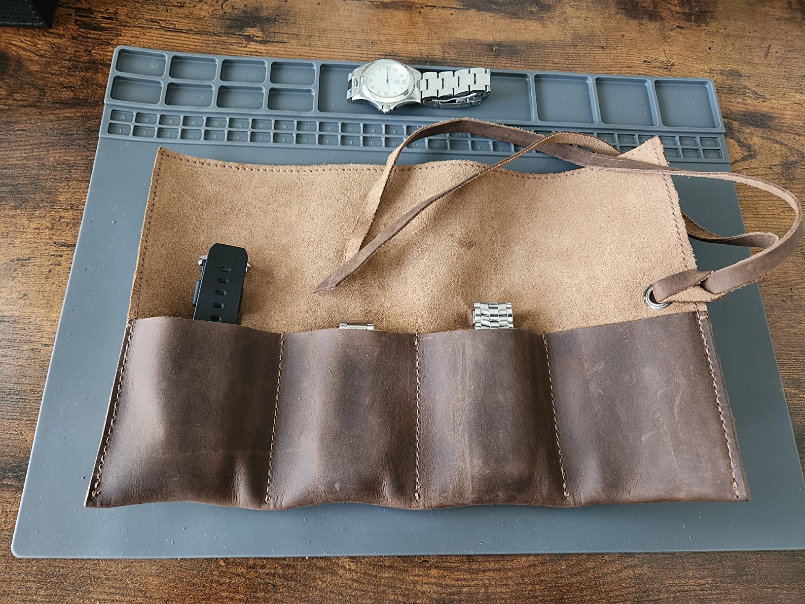 Hide & Drink, Leather Watch Roll Organizer Handmade from Full Grain Leather, Holds Up to 4 Watches customer photo 2