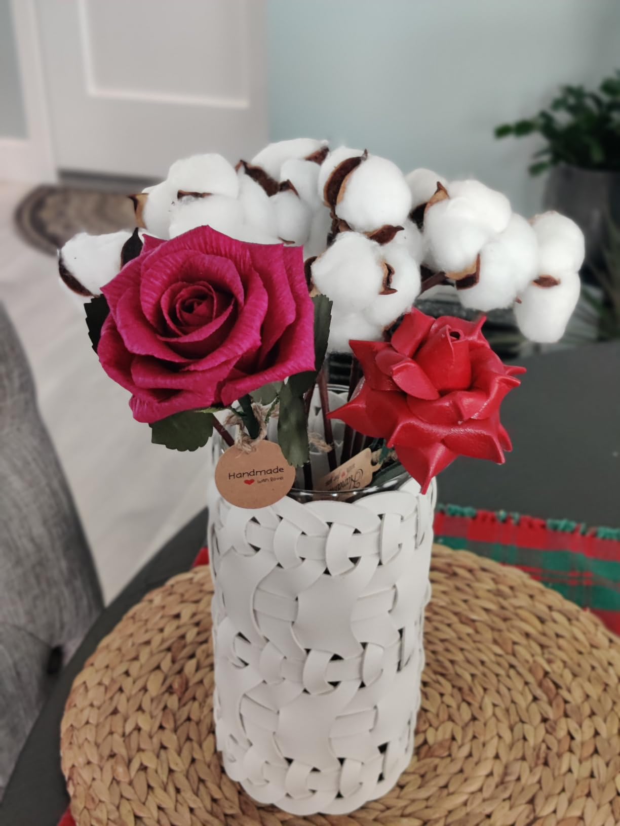Camellia Bees Paper Rose 1st Wedding for Her Him, Handmade Crepe Paper Flower, First Paper Anniversary Keepsake for Wife Husband Couple, Forever Rose (Dark red Burgundy) customer photo 1