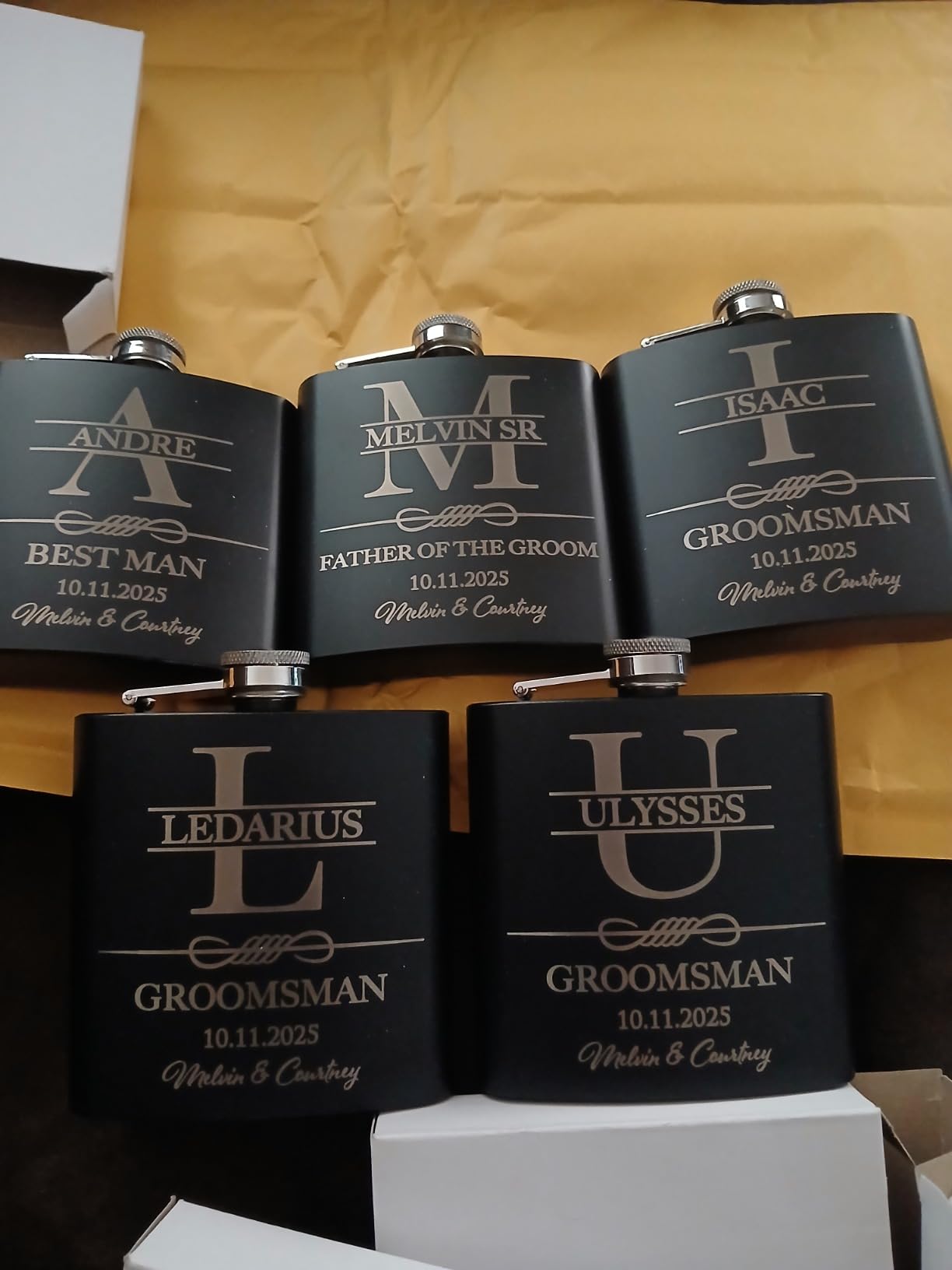 Set of 6, Groomsmen Gifts for Wedding | Personalized Groomsmen Flasks w/Optional Gift Box, Bachelor Party Team, 6 oz. Custom Engraved Hip Flasks for Best Man and Groomsman Proposal #3, Stainless Steel customer photo 2