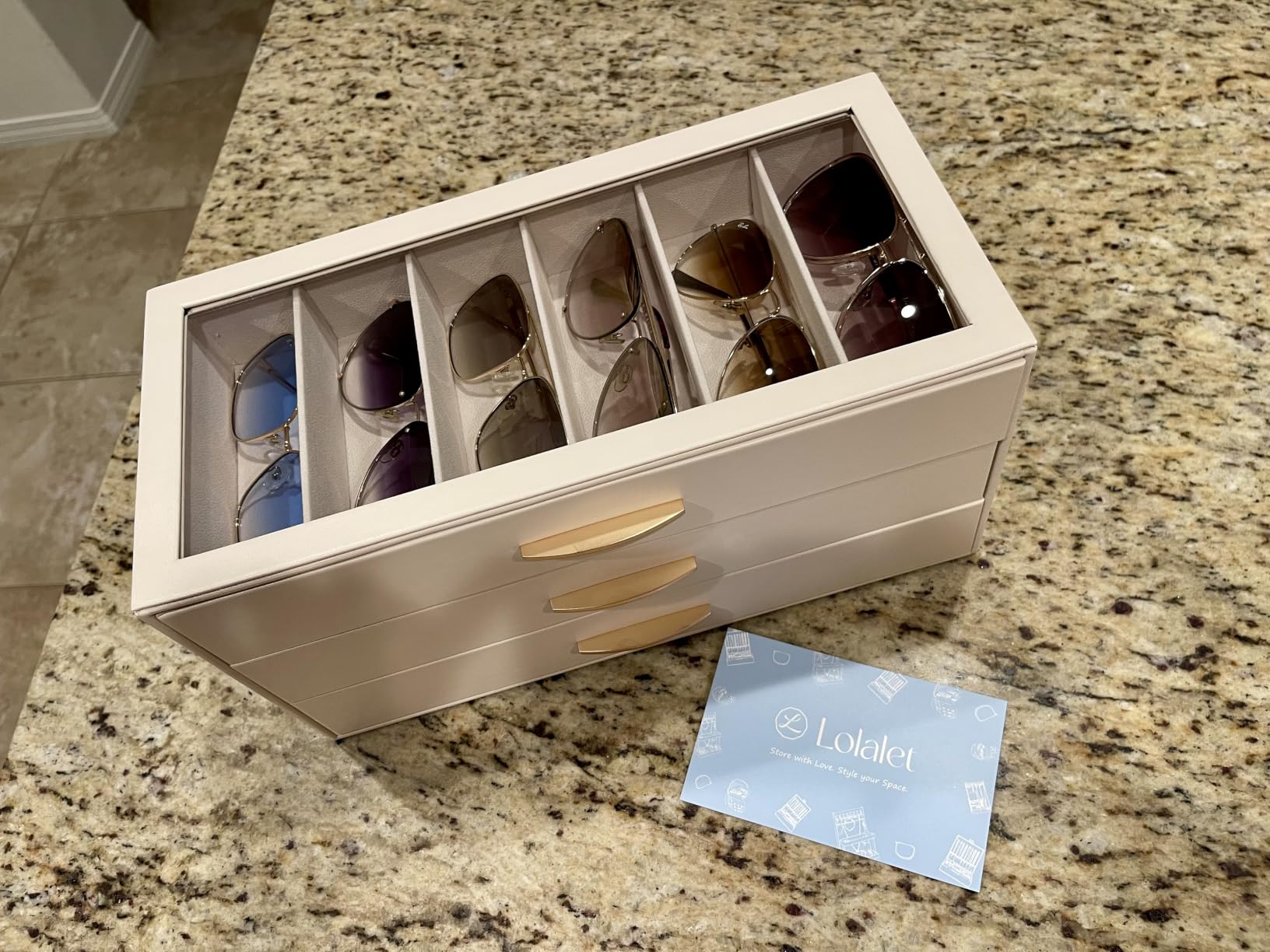 SONGMICS GISELLA Collection - Jewelry Box Organizer with Glass Lid, 3-Layer Jewelry Storage, with 2 Drawers, Modern Style, Cloud White and Gold UJBC239WT customer photo 2