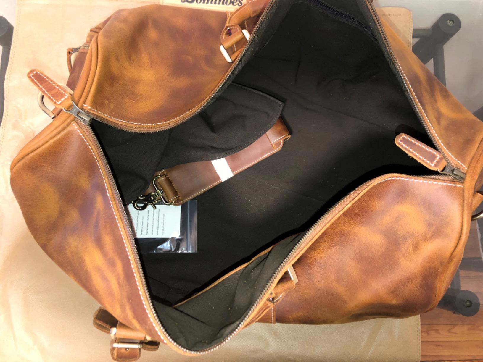 Leather Travel Duffel Bag, Mens Classic Gift Leather Weekend Bag Overnight Full Grain Retro Sport Gym Carry on Luggage YKK Zipper (Brown) customer photo 2