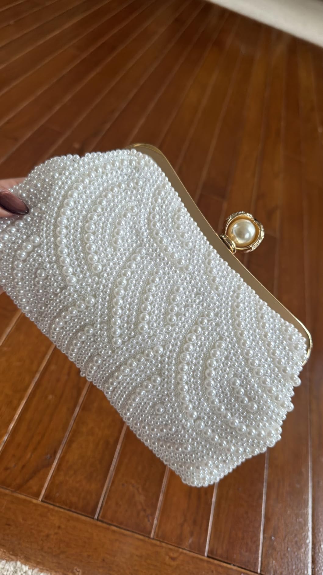 Women Pearl Clutch Bag Noble Crystal Beaded Evening Bag Wedding Clutch with Pearl Chain customer photo 2