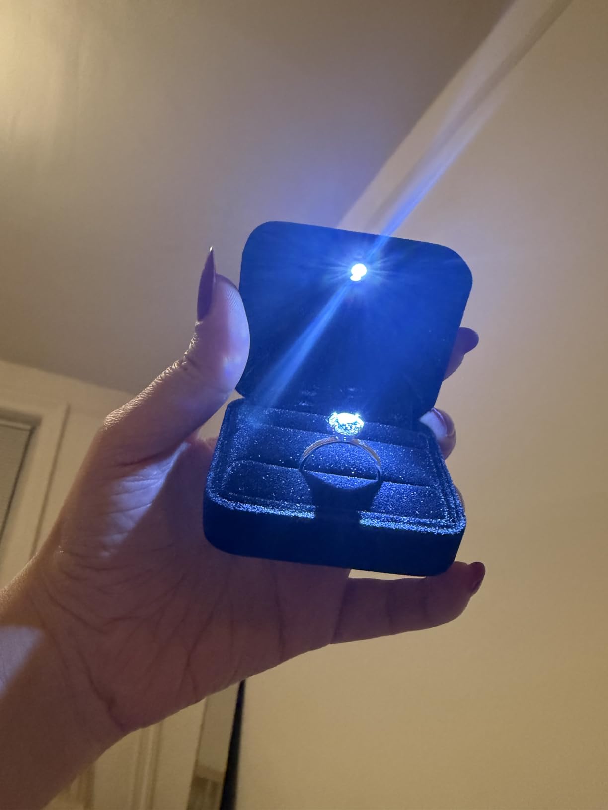 Velvet Metal Glossy with LED Jewelry Gift Box for Proposal, Engagement, Wedding - Easy to fit into Your Pocket or Handbag customer photo 2