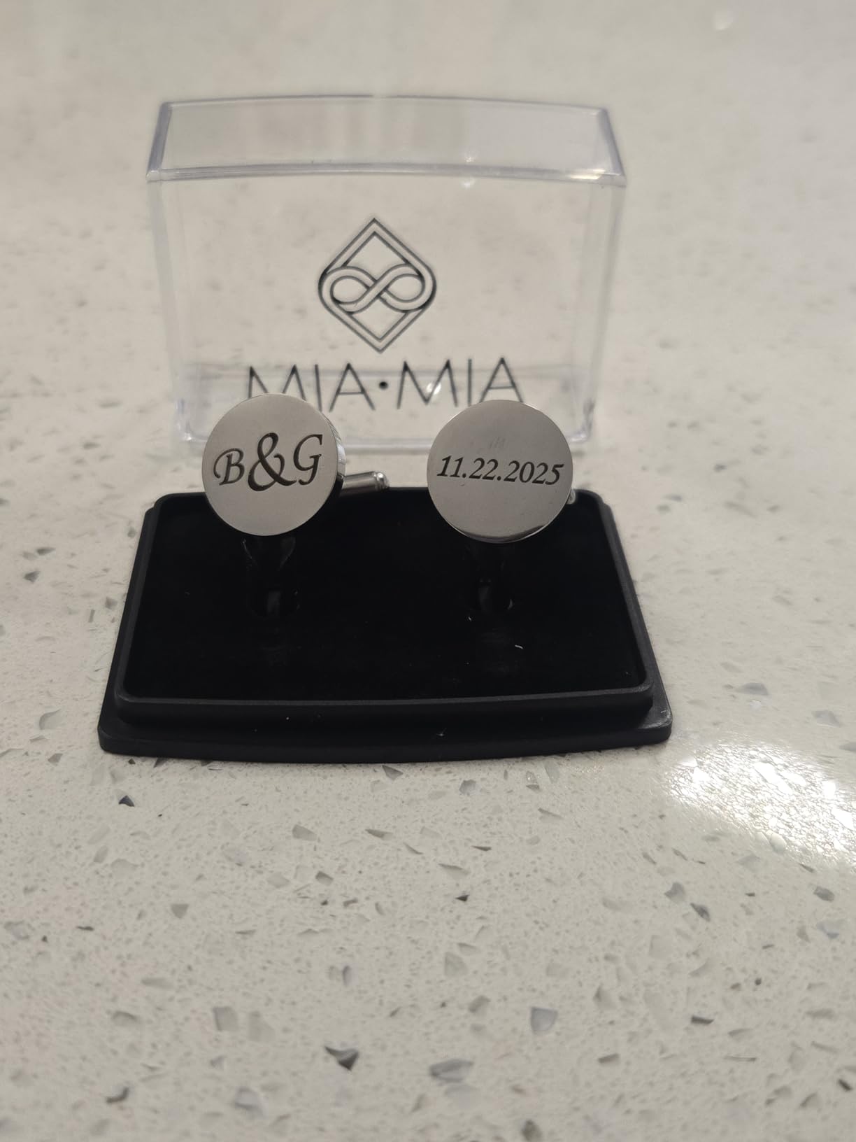 Personalized Cufflinks for Men, Custom Engraved Cufflinks for Groom, Gold & Silver Wedding Cufflinks, Initials Cufflinks for Men, Groom Cufflinks from Bride customer photo 1