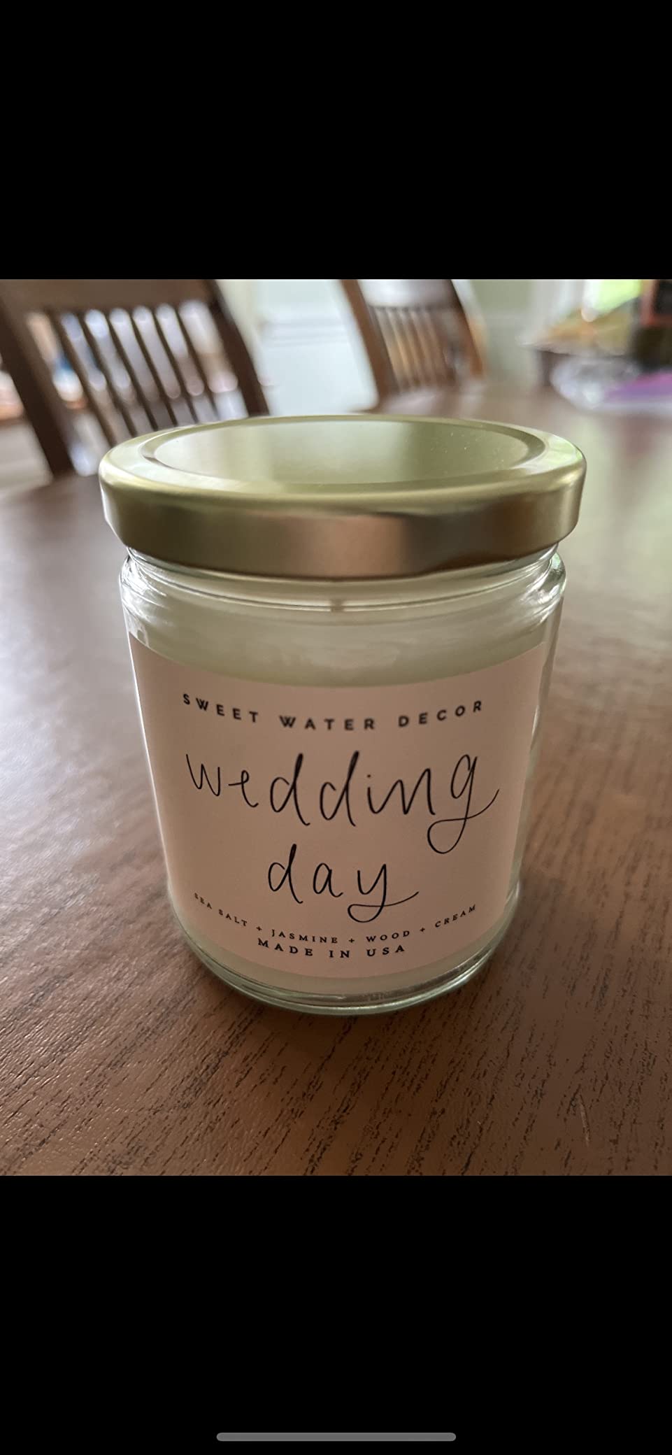 Sweet Water Decor Wedding Candle - Sea Salt, Jasmine, Cream, and Wood Scented Soy Wax Candle for Home - Engagement and Wedding Gifts for Women - 9oz Clear Jar, 40 Hour Burn Time, Made in the USA customer photo 1