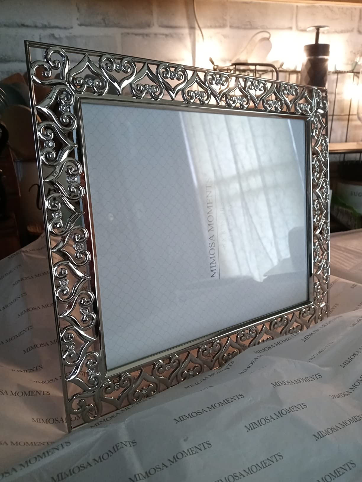 8x10 Brass Tone Heart Border Metal Picture Frame with Rhinestones, Decorative Tabletop Display Frame for Wedding, Anniversary, Birthday customer photo 2