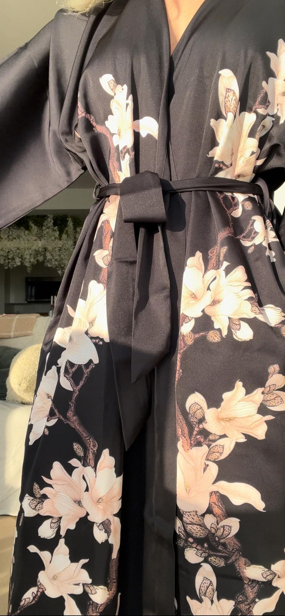 Floral Satin Kimono Robes for Women Lounge Wear with Pockets Box customer photo 1