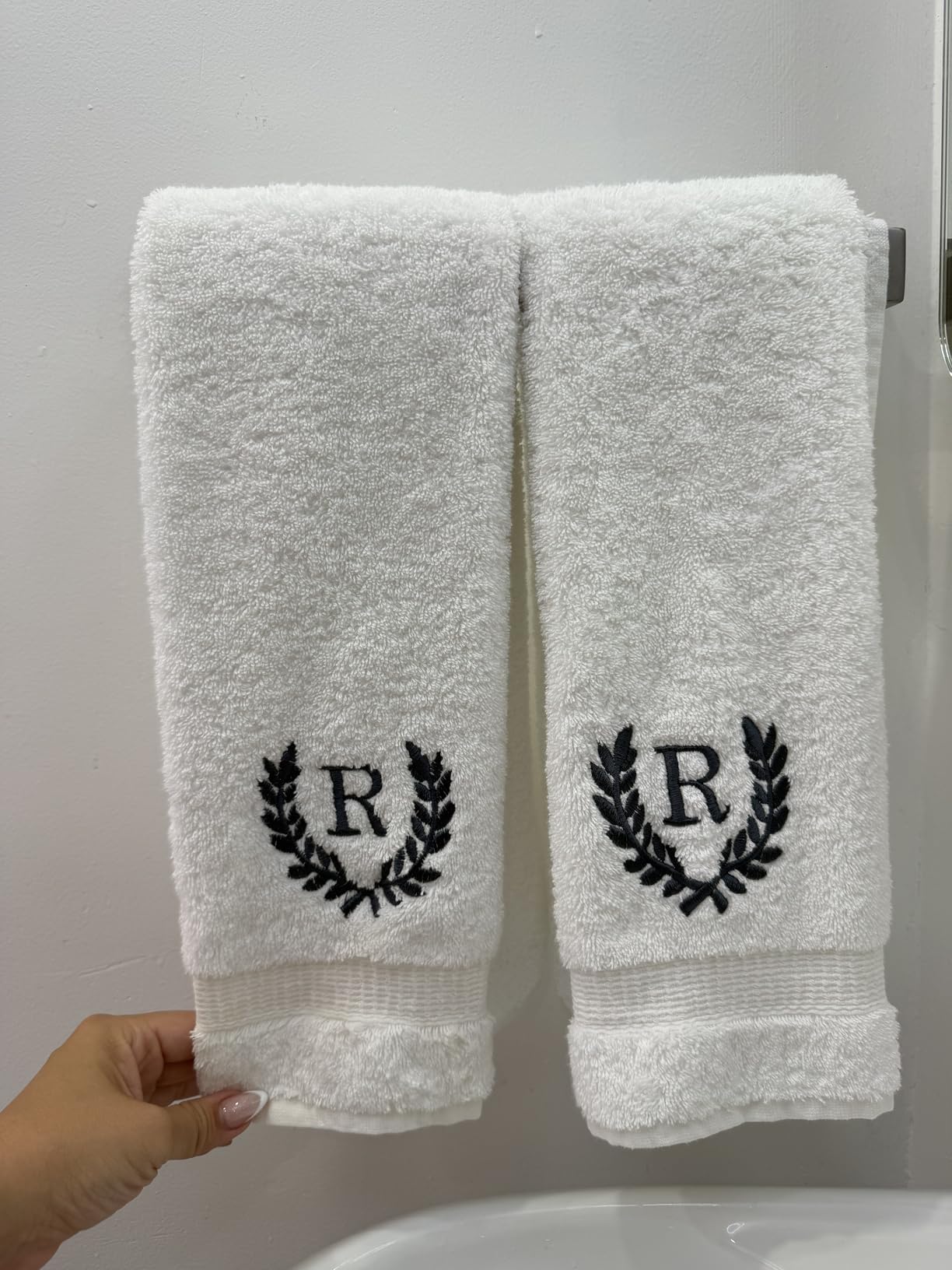 Decorative and Monogrammed Hand Towels for Bathroom Kitchen Makeup | Personalized Gift for Wedding-Bridal | Roman Font Custom Luxury Turkish Towel | Spa Collection, Oversized, 16 X 30 Inch, Set of 2 customer photo 2