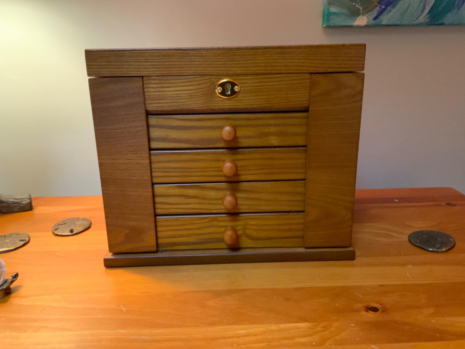 Changsuo Wooden Jewelry Box for Women, Organizer Box of Solid Wood with Lock and Key for Jewelries, Watches, Necklace, Ring, Lockable Storage Case (Cherry) customer photo 2