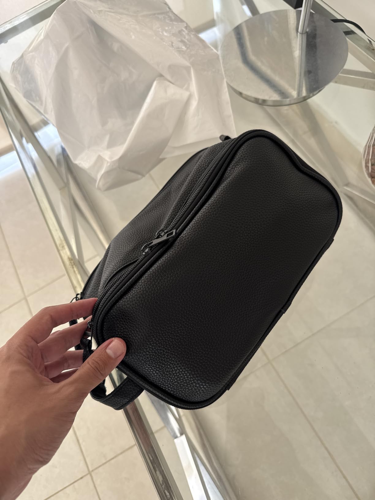 PAVILIA Toiletry Bag for Men, Travel Essentials Shaving Dopp Kit, Mens Travel Bag Toiletries Organizer Case for Grooming, PU Leather Water Resistant Cosmetic Bag Pouch (Dark Brown) customer photo 2