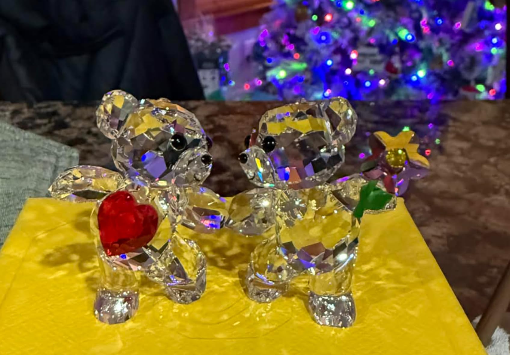 SWAROVSKI Kris Bears Happy Together Figurine Set, Clear Swarovski Crystal with a Red Heart and Pink Flower Accent, Part of the Swarovski Kris Bears Collection customer photo 2