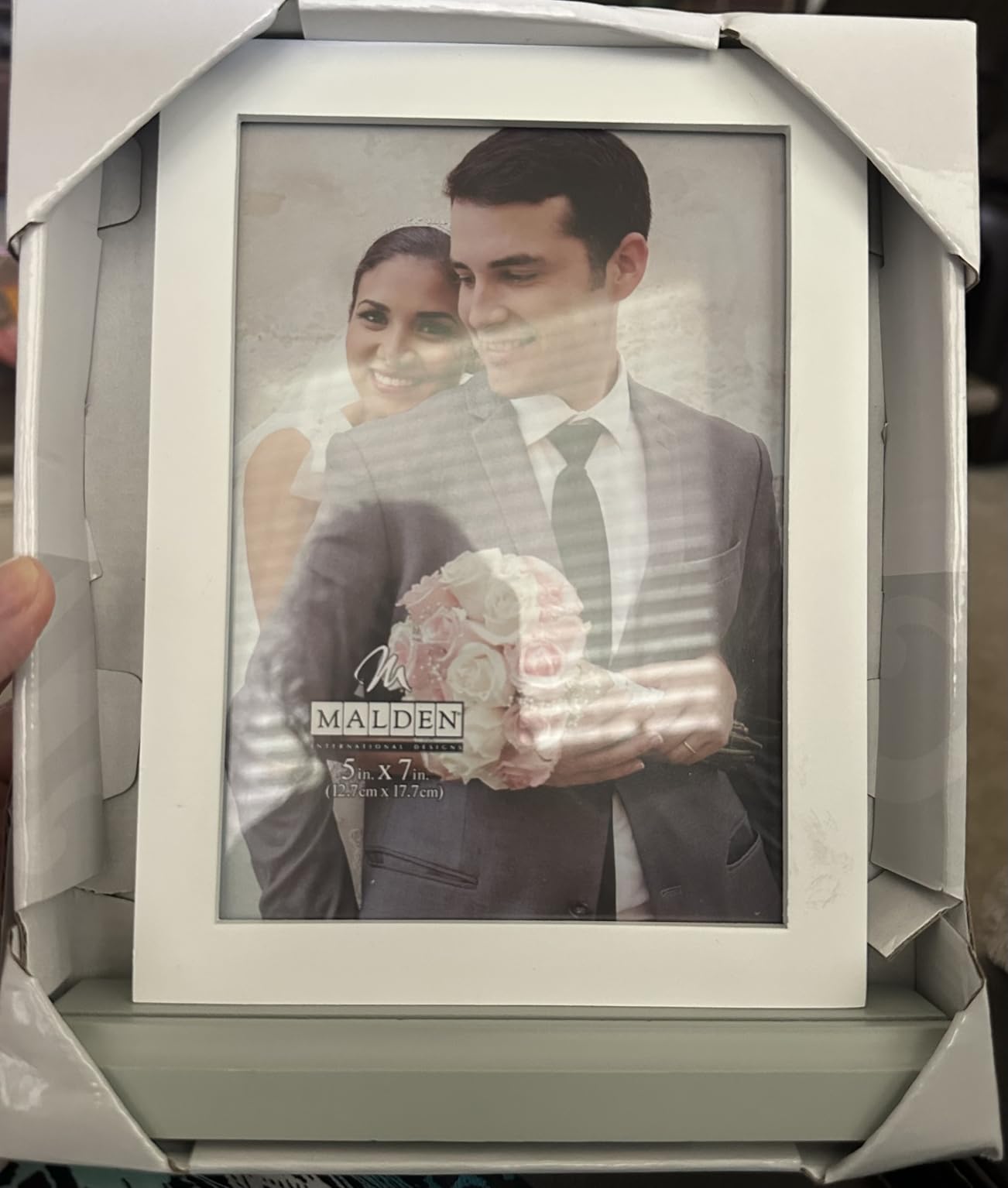 Malden International Designs 5x7 Mr & Mrs Wedding Picture Frame White MDF Wood Frame Routed Gray MDF Wood Base Silver Finish Metal Word Attachment customer photo 2