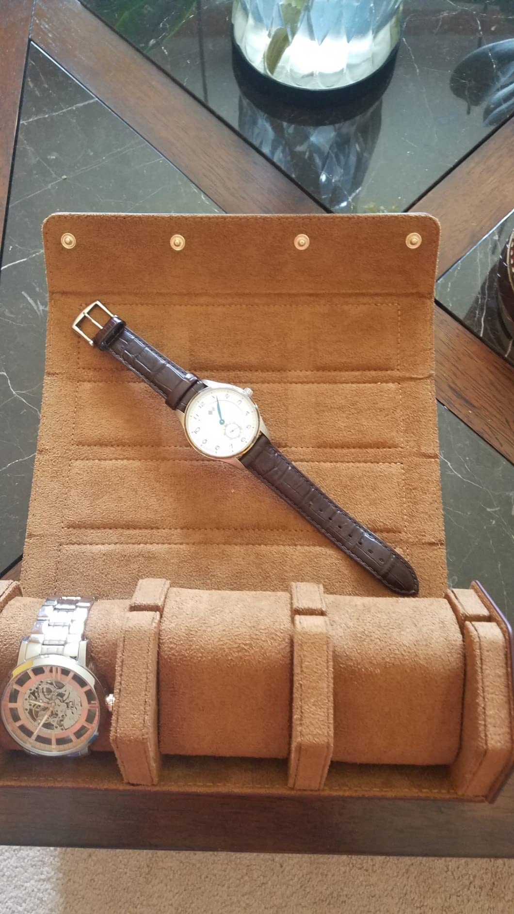 QWATCHBANDS Napa Leather Watch Rolls for Men - Hexagon Triple Watch Roll Travel Case for 3 Watches customer photo 1