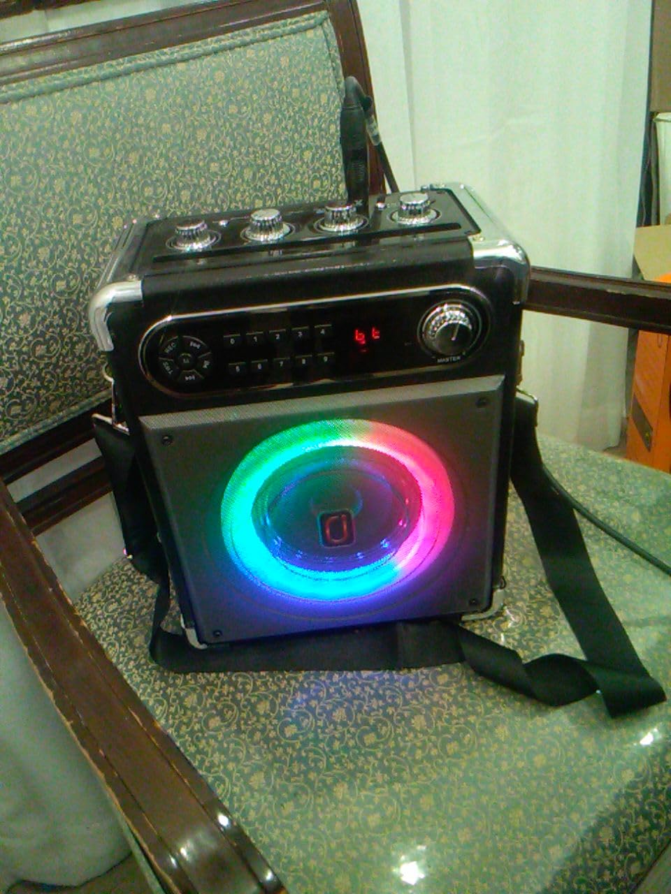 JYX Karaoke Machine with Two Wireless Microphones, Portable Bluetooth Speaker with Bass/Treble Adjustment, PA System with Remote Control, LED Lights,Supports TF Card/USB/AUX/TWS customer photo 2