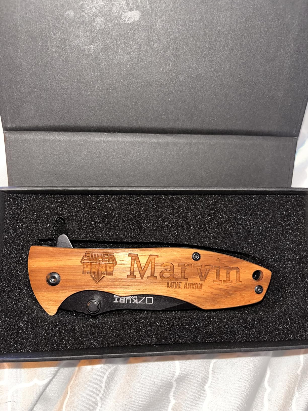 Gifts for Men, Personalized Engraved Oak Wood Pocket Knife - 36 Icons, 20 Stylish Font - Custom Pocket Knives customer photo 2