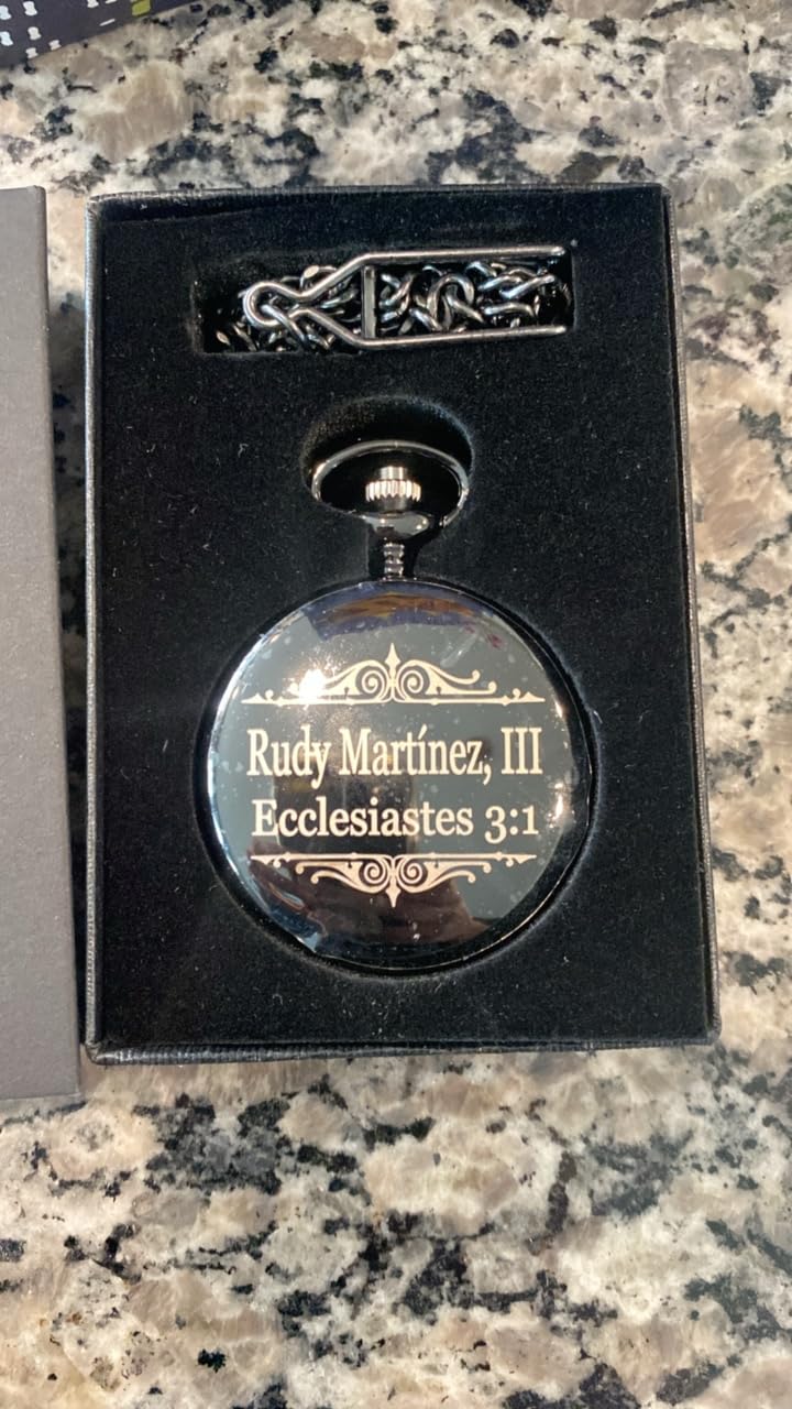 1 Personalized Pocket watch, Vintage style engraved gift. Box included, Stainless chain and engraving is included, Groomsmen, best man gifts for couples and weddings customer photo 1
