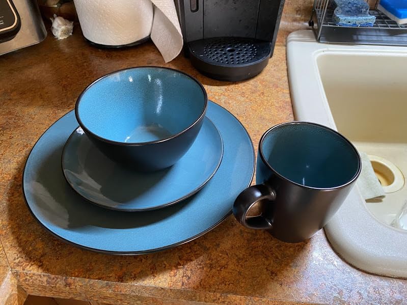 Gibson Elite Soho Lounge 16-Piece Round Reactive Glaze Stoneware Dinnerware Set, Service for 4 - Teal Plates and Bowls customer photo 2