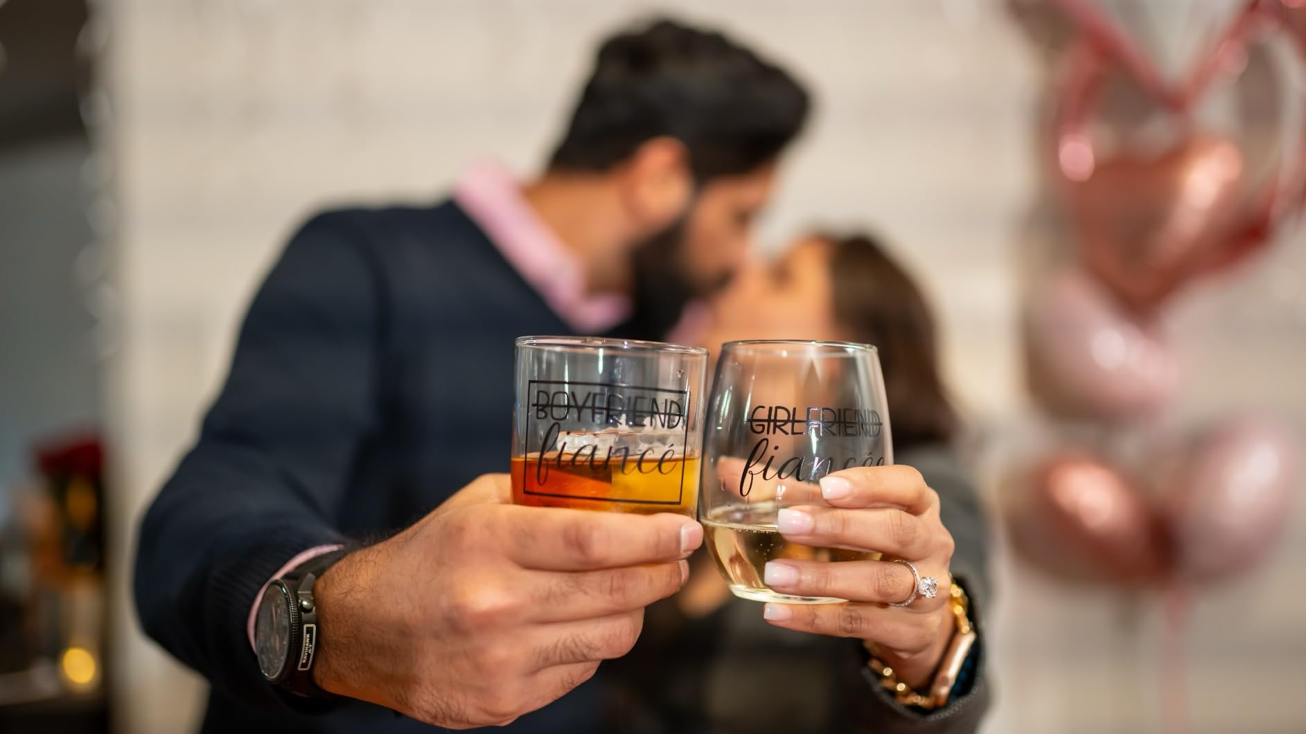Boyfriend and Girlfriend Wine and Whiskey Glass Gift Set - Engagement Gifts for Couples - Fiance Fiancee Gift for Him and Her - His and Hers Glasses For Mr and Mrs Bride and Groom to be customer photo 1