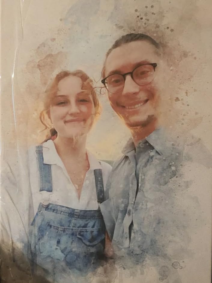 Awesometik Watercolor Portrait Canvas from Photo, Wedding Illustration Print Personalized Artwork Watercolor Art Canvas Art Wall Art customer photo 2