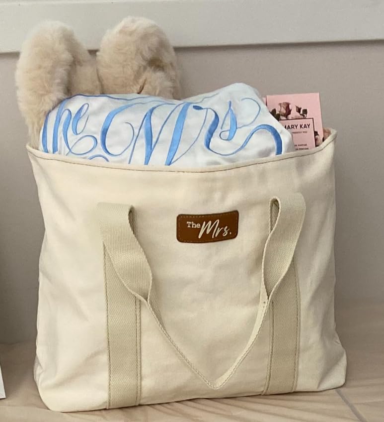 AW BRIDAL Monogram Canvas Tote Bag - Bride Mrs Wifey Gifts for Bride to Be, Large Zippered Gift Bag for Women Mom Sister customer photo 1