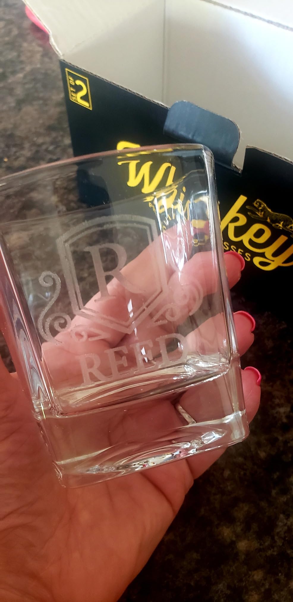 Set of 2, Monogrammed Whiskey Rocks Glasses w/ Name & Initial - Gifts for Men 9 Designs Personalized Bourbon Custom Birthday Dad, Old Fashioned Scotch customer photo 1