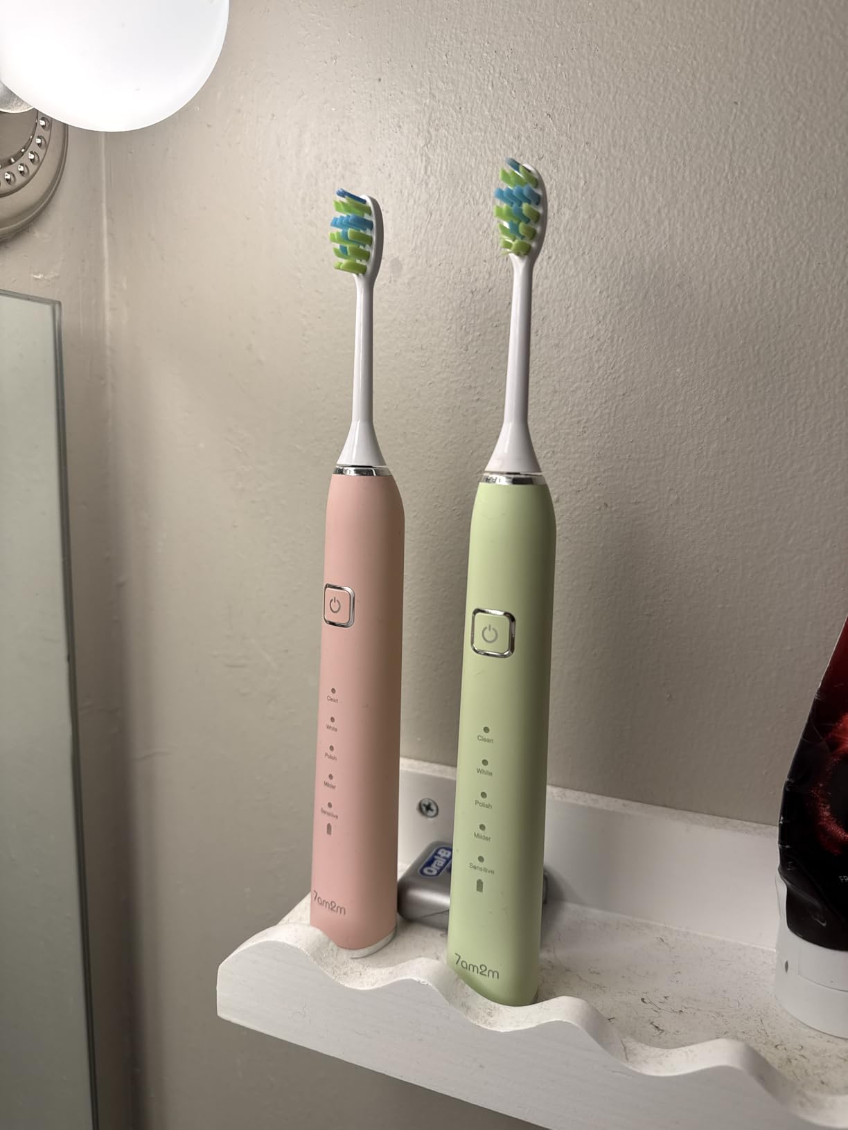 7AM2M Electric Toothbrush 2 Pack Set for Kids and Adults, 12 Brush Heads, 5 Adjustable Modes, Built-in 2-Minute Smart Timer, Wireless Fast Charge for 60 Days, IPX7 Waterproof Sonic Toothbrush (Black+Pink) customer photo 1