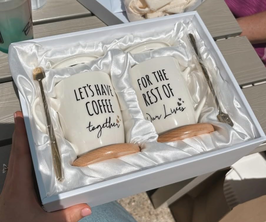 AW BRIDAL Ceramic Engagement Gifts For Couples Newly Engaged Unique Coffee Mugs Set Of 2, 12 Oz| Bachelorette Bridal Shower Gift For Bride, Anniversary Wedding Gifts For Couple Housewarming Gift Ideas customer photo 2