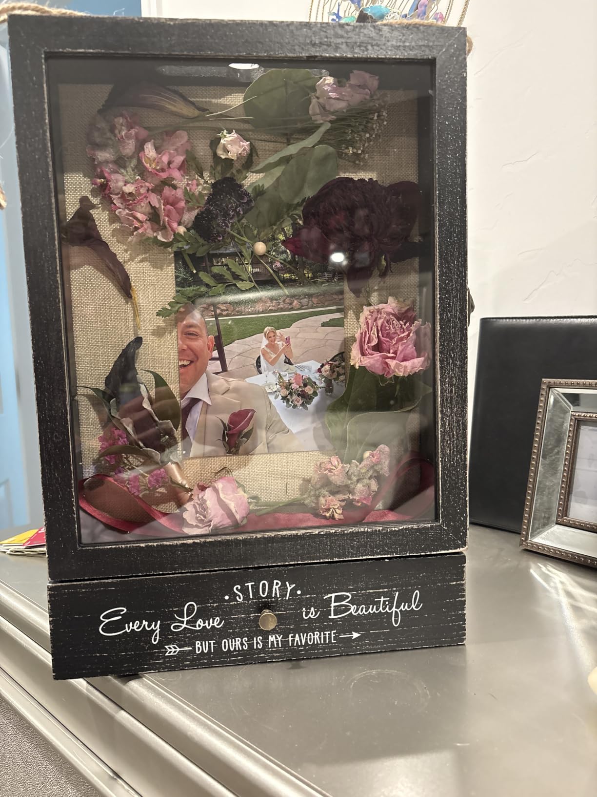 AW BRIDAL 11x16 Large Shadow Box Display Cases with Removable Shelves Drawer, Bridal Shower Gifts for Bride Wedding Gifts for Couples 2026, Brown Wooden Keepsake Memory Box for Engagement Newlyweds customer photo 1