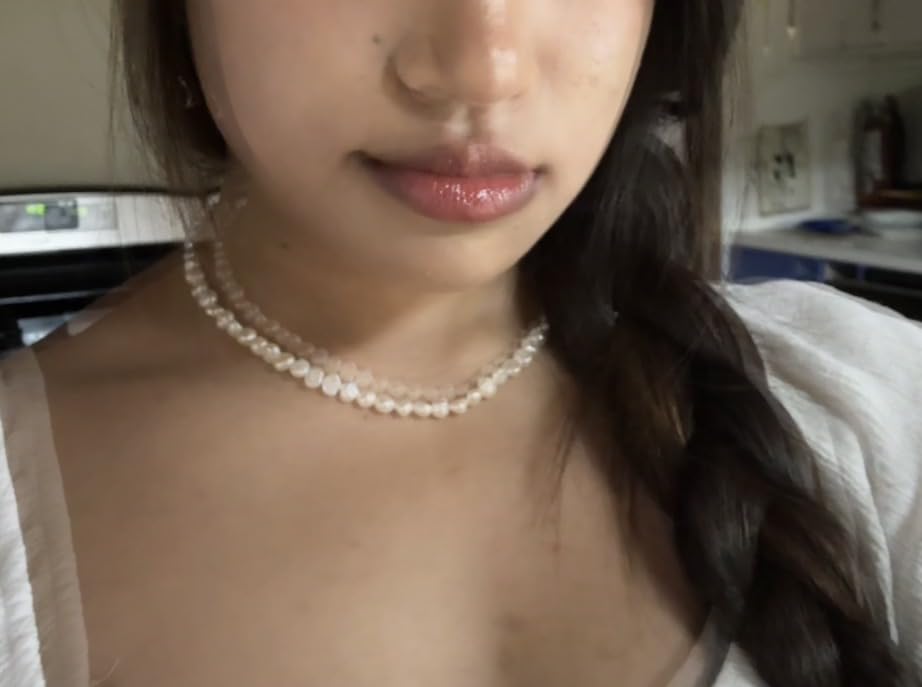 NUZON Natural Freshwater Baroque Pearl Choker Necklace for Women 16'' | Cultured Pearl Strand Necklace, Various Size & Shape, White Pearl Beaded Necklace, Oval Rice Pearl Layering Summer Jewelry customer photo 2