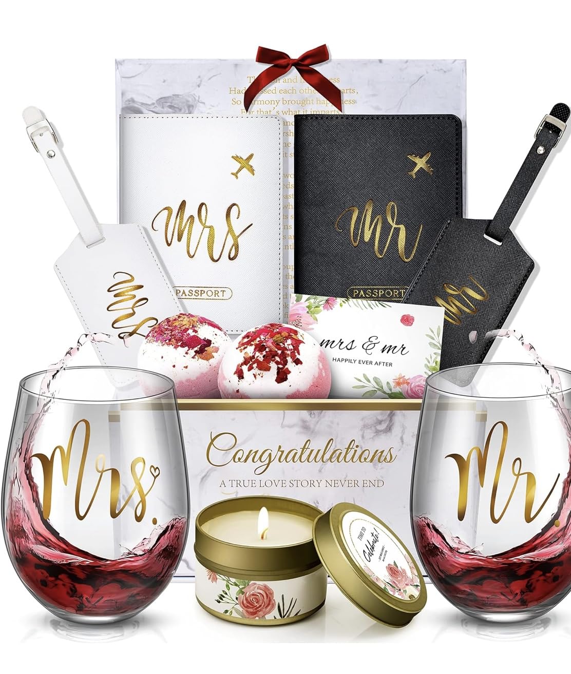 Yorktend Wedding Gifts for Couples Bridal Shower Gifts - Mr and Mrs 18 oz Wine Glasses Set, Ideal for Bride and Groom, Newlywed, Honeymoon, Anniversary, Just Married customer photo 1